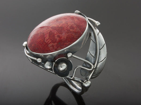 Red Coral Ornate Ring.