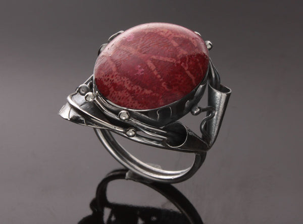 Red Coral Ornate Ring.