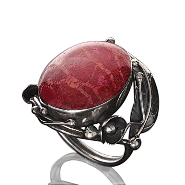 Red Coral Ornate Ring.