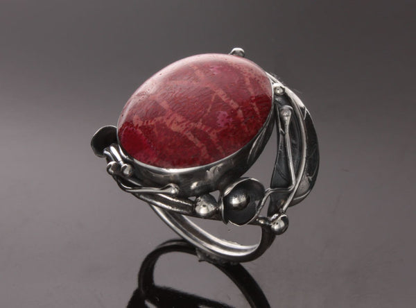 Red Coral Ornate Ring.