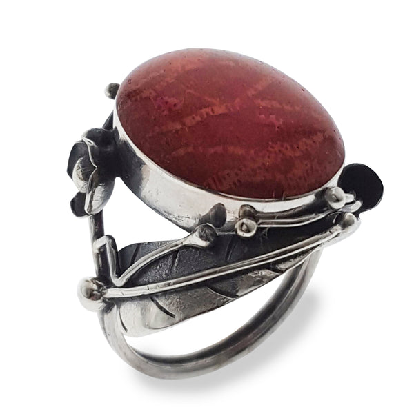 Red Coral Ornate Ring.