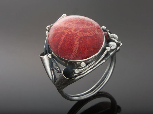 Red Coral Ornate Ring.