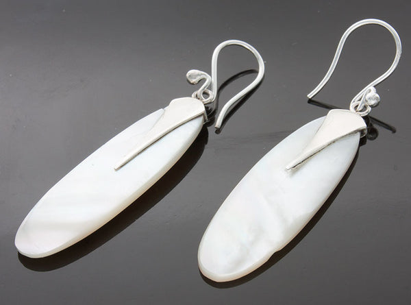 .925 Silver Earrings - Mother of Pearl Long Oval Drops